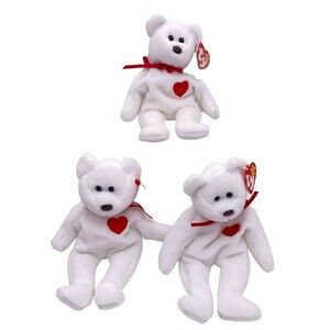Lot of 3 TY Beanie Baby Valentino The White Bear 8.5" Retired 1994 MWMT Bundle